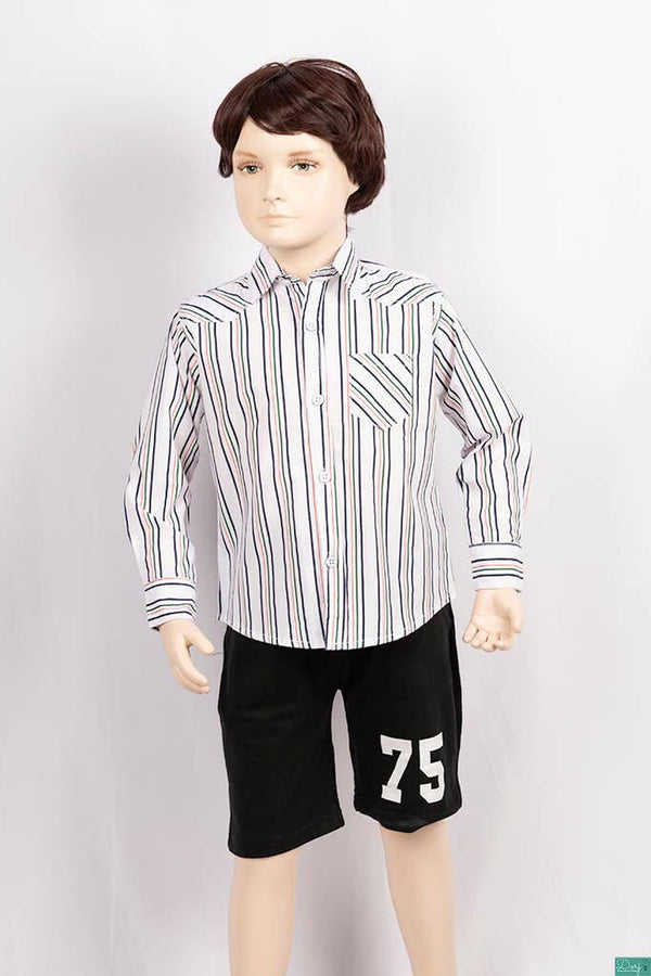 Boys full sleeve regular fit Shirts with Navy green & red stripe on white.