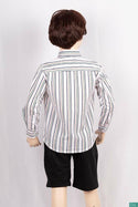 Boys full sleeve regular fit Shirts with Navy green & red stripe on white.
