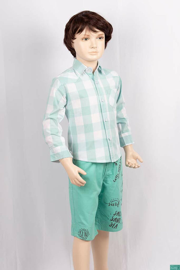 Boys full sleeve slim fit Shirts with mint green & white large check.
