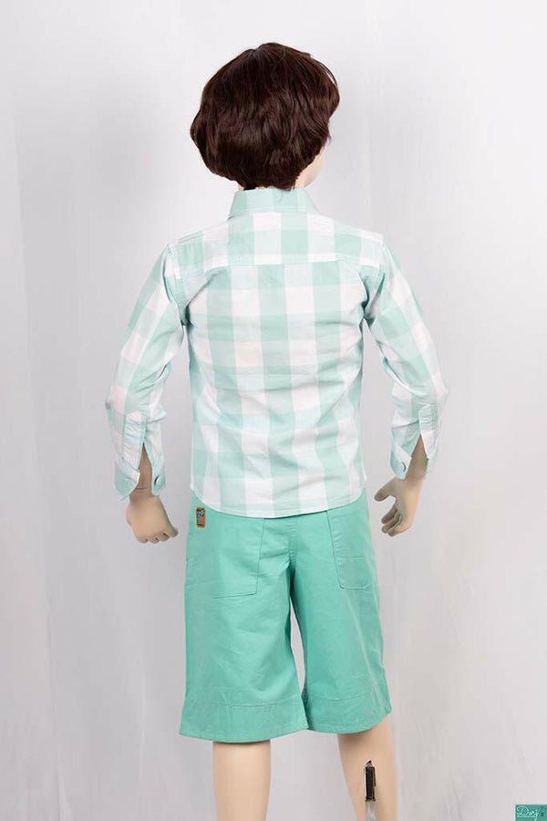 Boys full sleeve slim fit Shirts with mint green & white large check.