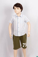 Boy’s half sleeve slim fit Shirts on sky blue & white large stripe with pocket.
