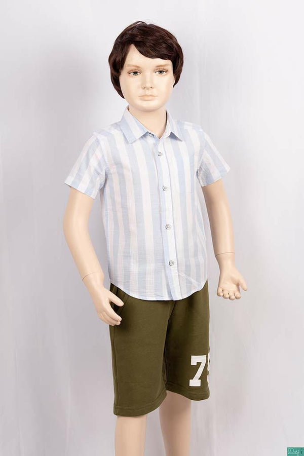 Boy’s half sleeve slim fit Shirts on sky blue & white large stripe with pocket.