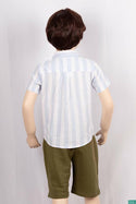 Boy’s half sleeve slim fit Shirts on sky blue & white large stripe with pocket.