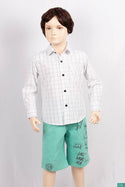 Boys full sleeve slim fit Shirt with pastel green check on white.