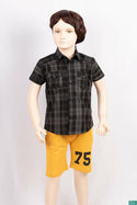 Boy’s half sleeve slim fit Shirt on charcoal & Black check with pockets.