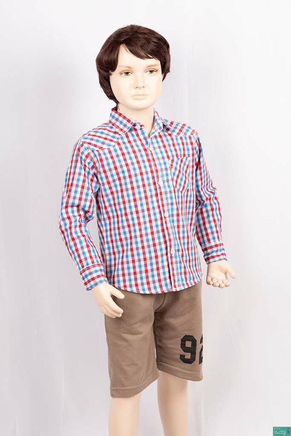 Boys full sleeve slim fit Shirts on Red & blue large check with White.