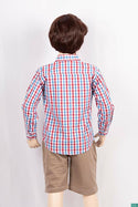 Boys full sleeve slim fit Shirts on Red & blue large check with White.