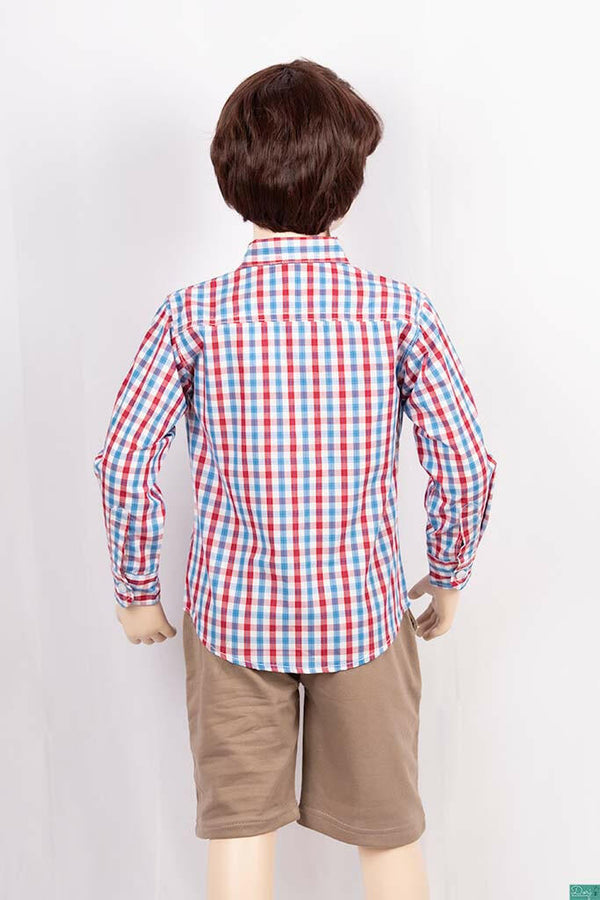 Boys full sleeve slim fit Shirts on Red & blue large check with White.