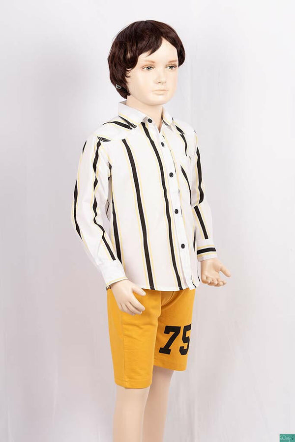 Boys full sleeve slim fit Shirt on Mustard yellow, black & white check with pocket.