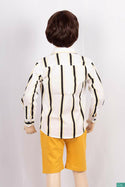 Boys full sleeve slim fit Shirt on Mustard yellow, black & white check with pocket.