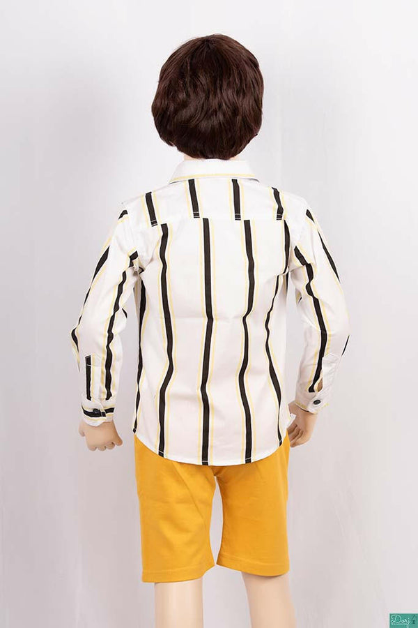 Boys full sleeve slim fit Shirt on Mustard yellow, black & white check with pocket.