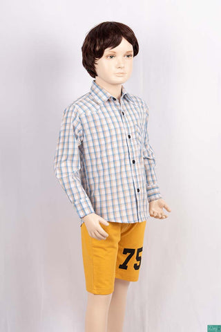 Boys full sleeve slim fit Shirt with Brown, Blue & white check.