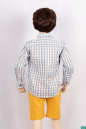 Boys full sleeve slim fit Shirt with Brown, Blue & white check.