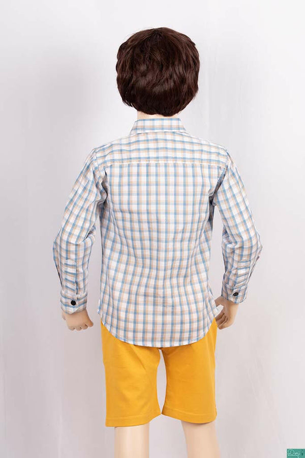 Boys full sleeve slim fit Shirt with Brown, Blue & white check.