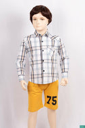 Boys full sleeve slim fit Shirt with Navy, Sky blue, coffee & white check.