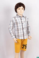 Boys full sleeve slim fit Shirt with Navy, Sky blue, coffee & white check.