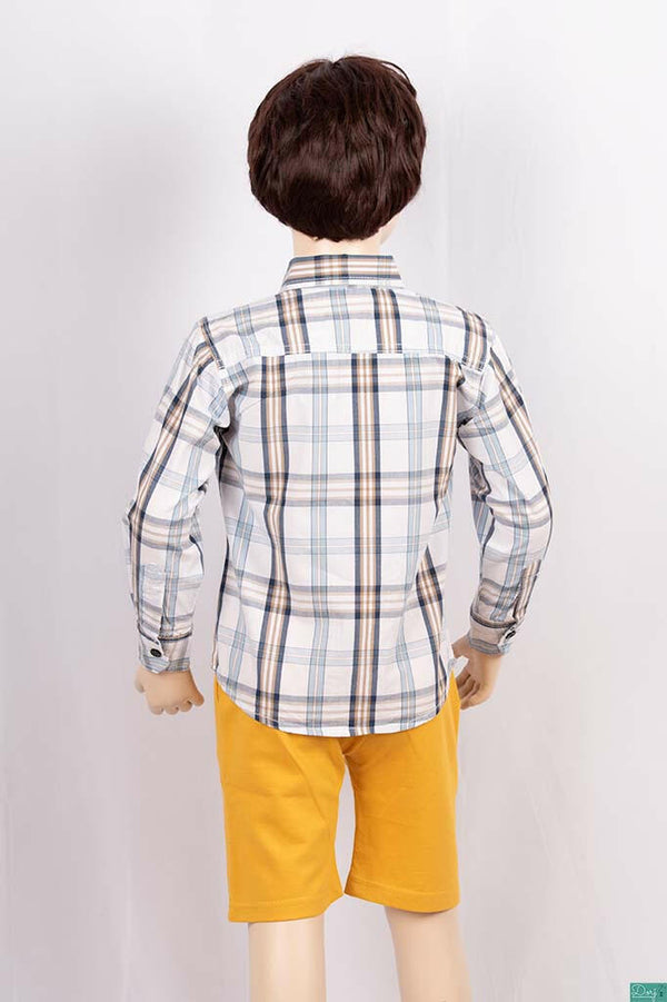 Boys full sleeve slim fit Shirt with Navy, Sky blue, coffee & white check.