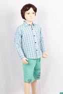 Boys full sleeve slim fit Shirt with mint, Blue & white check.