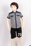 Boy’s half sleeve slim fit Shirts on B & W check with denim collar.