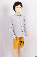 Boys full sleeve slim fit Shirts in Greyish black Stripes on white with pocket.