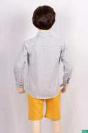 Boys full sleeve slim fit Shirts in Greyish black Stripes on white with pocket.