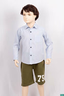 Boys full sleeve slim fit Shirts on light blue with white stitches.