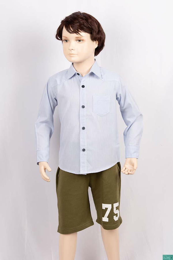 Boys full sleeve slim fit Shirts on light blue with white stitches.