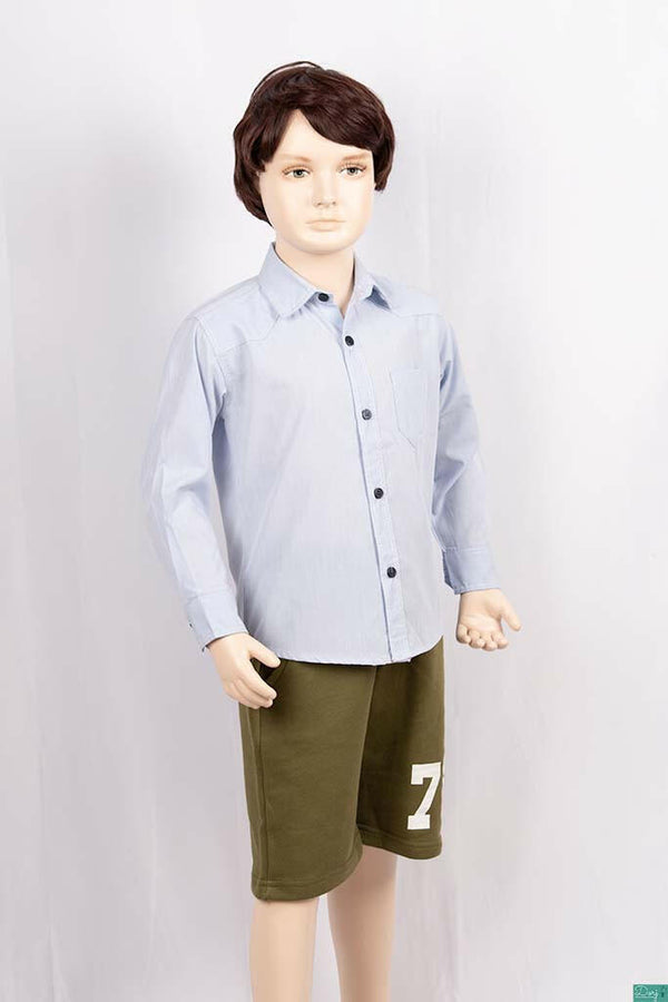 Boys full sleeve slim fit Shirts on light blue with white stitches.