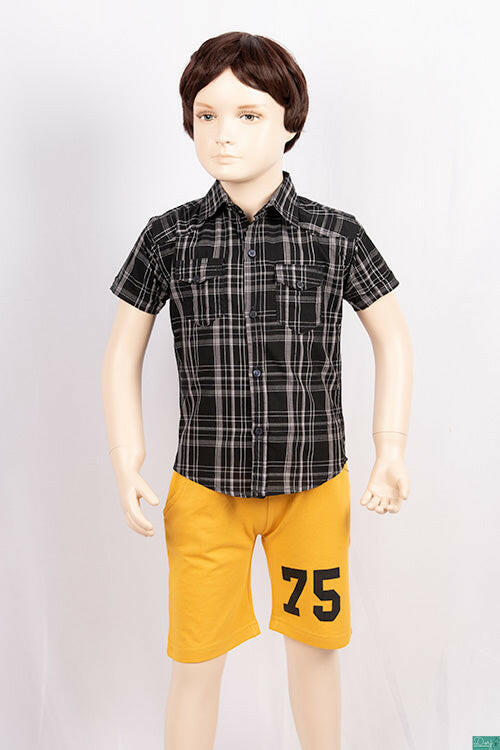 Boy’s half sleeve slim fit Shirt on black & grey check with pockets.
