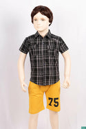 Boy’s half sleeve slim fit Shirt on black & grey check with pockets.
