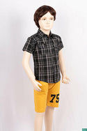 Boy’s half sleeve slim fit Shirt on black & grey check with pockets.