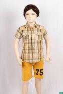 Boy’s half sleeve slim fit Shirt on mustard yellow, black & white check with pockets.