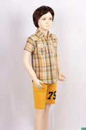 Boy’s half sleeve slim fit Shirt on mustard yellow, black & white check with pockets.