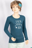 Girl's full sleeve slim fit stretchable T-shirt on Dark Teal.