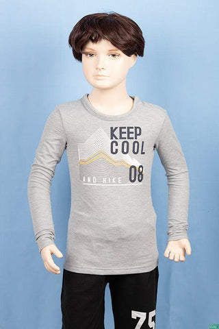 Boy’s full sleeve slim fit basic Stretchable T-shirt on Ash.