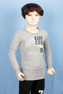 Boy’s full sleeve slim fit basic Stretchable T-shirt on Ash.