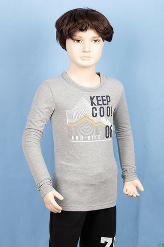 Boy’s full sleeve slim fit basic Stretchable T-shirt on Ash.