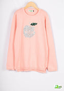 Full sleeve loose fit round neck Girl's sweater in Baby pink colour.