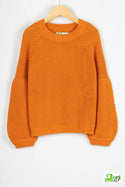 Girl's Raglan full sleeve loose fit casual chunky knitwear.