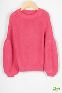 Girl's Raglan full sleeve loose fit casual chunky knitwear.