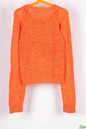 Girl's crew neck casual fit full sleeve Chunky knit short length sweater