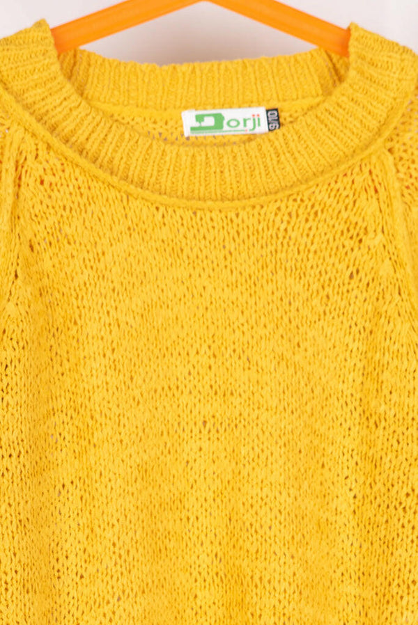 Girl's crew neck casual fit full sleeve Chunky knit short length sweater