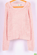 Girl's crew neck casual fit full sleeve Chunky knit short length sweater