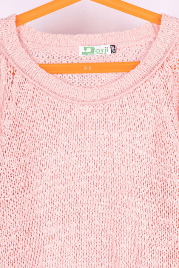 Girl's crew neck casual fit full sleeve Chunky knit short length sweater