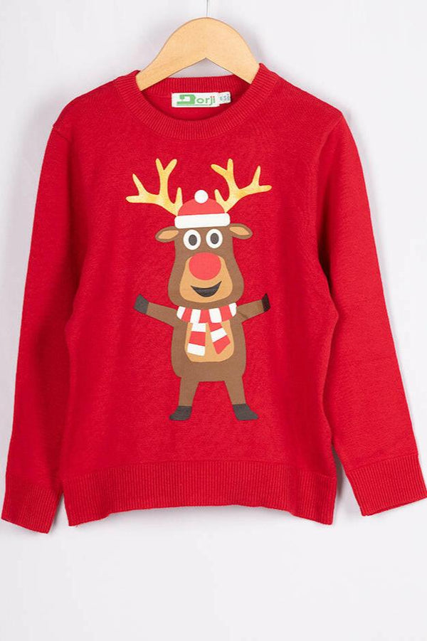 Unisex Christmas themed with a cute reindeer full sleeve regular fit sweater