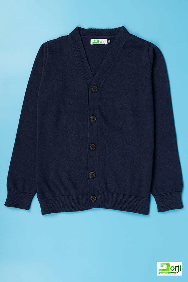 Girl's full sleeve casual fit Cardigan in Navy Blue.