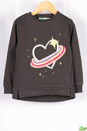 Girl's crew neck casual fit full sleeve love heart rainbow jumper in Grey.