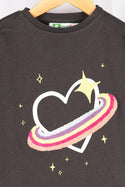 Girl's crew neck casual fit full sleeve love heart rainbow jumper in Grey.