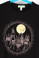 Girl's crew neck casual fit full sleeve golden castle designed jumper in Black.