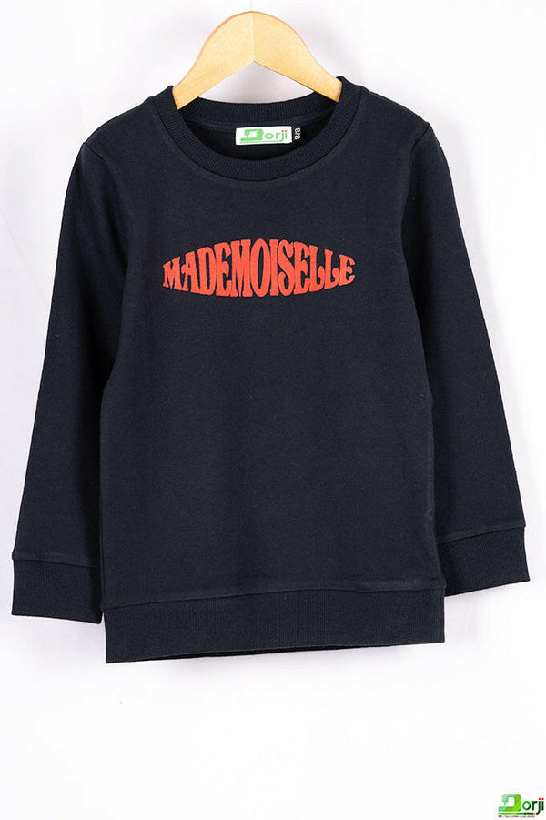 Girl's crew neck full sleeve jumper in Black.